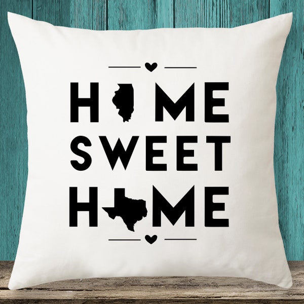 Illinois & Texas - Home Sweet Home State maps throw pillow cover with Free Shipping, State Pillow Case, Custom Pillow Case