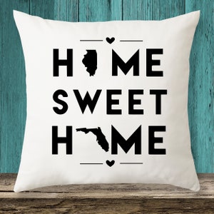 Illinois & Florida - Home Sweet Home State maps throw pillow cover with Free Shipping, State Pillow Case, Custom Pillow Case