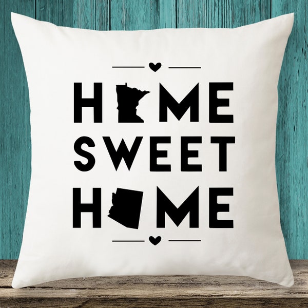 Minnesota & Arizona - Home Sweet Home State maps throw pillow cover with Free Shipping, State Pillow Case, Custom Pillow Case