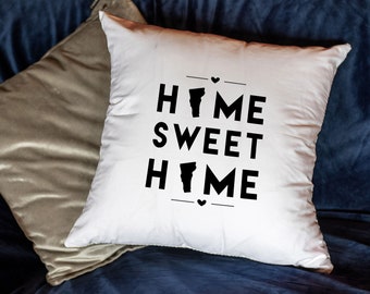 Home Sweet Home Vermont State map throw pillow cover with FREE SHIPPING, State Housewarming Gift, State Pillow Case, Custom Pillow Case