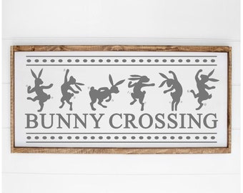Bunny Crossing SVG, Easter Sign SVG, Egg Hunt SVG, Home Decor, Spring, Rabbit, Kids, Primitive, Farmhouse, Sign, Silhouette Cricut Cut File