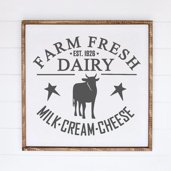 Farm Fresh Dairy Cow Sign SVG, Milk Cream Cheese SVG, Farmhouse SVG, Home Decor, Farm, Cow, Cattle, Country, Silhouette Cricut Cut File