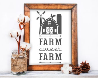 Farm Sweet Farm SVG, Farmhouse SVG, Country Farm SVG, Quote, Home Decor Sign, Kitchen, Farm Life, Barn, Silhouette Cricut Cut File