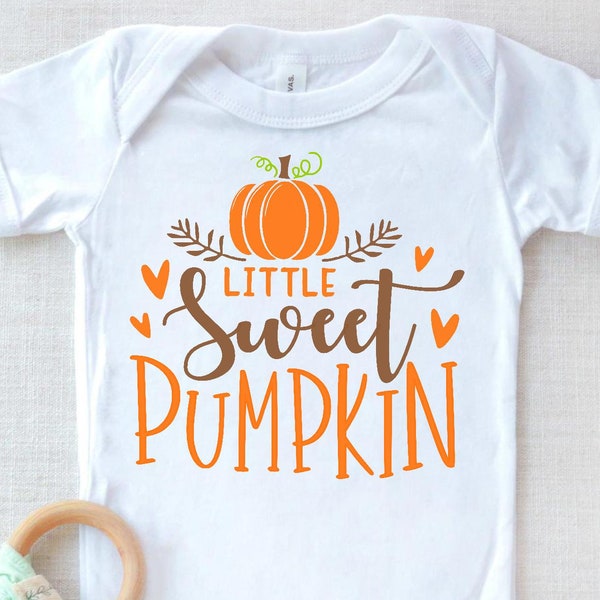 Little Sweet Pumpkin SVG, Fall Baby SVG, Bodysuit SVG, Baby First Halloween, First Thanksgiving, Newborn, Autumn, Silhouette Cricut Cut File