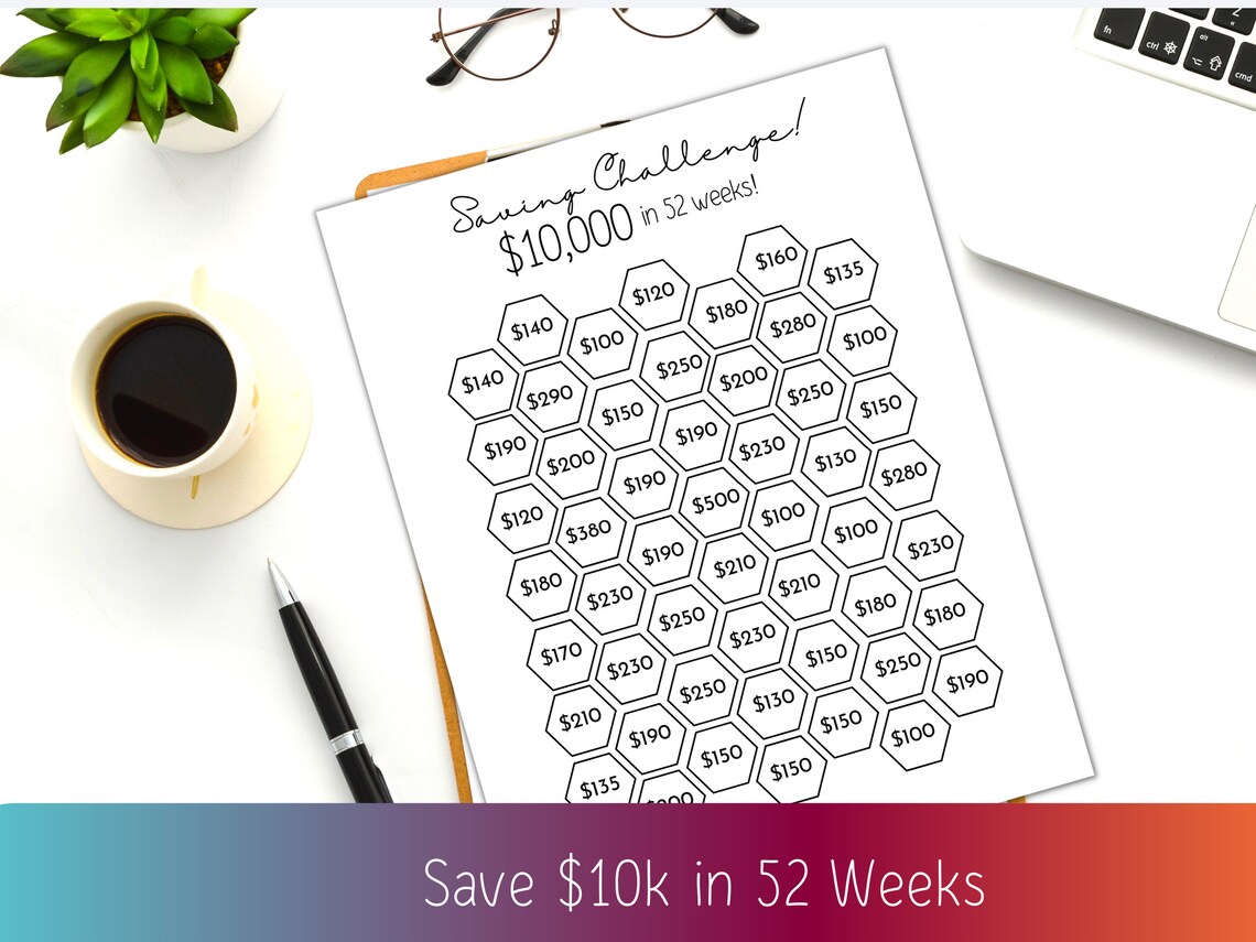 10k Saving Challenge Printable, Money Saving Challenge for 2022 ...