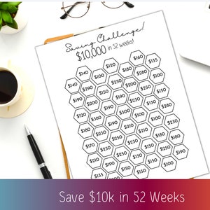10k Saving Challenge Printable, Money Saving Challenge for 2022, Savings Tracker (Instant Download)