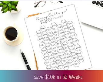 10k Saving Challenge Printable, Money Saving Challenge for 2022, Savings Tracker (Instant Download)