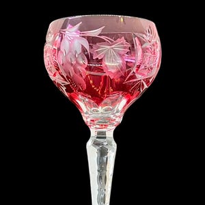 VINTAGE | 1 Nachtmann Traube Cut to Clear Crystal Hock Wine Glass | Cranberry | Grapes Pattern | 4.5 oz | 6 7/8&quot; T