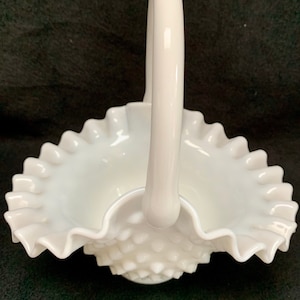 VINTAGE | Fenton Milk Glass Wedding Basket | White Hobnail | Handled Candy Bowl | 8&quot; T