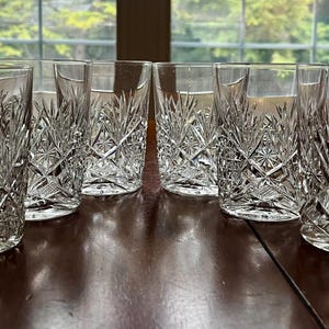 Vintage amerikanische Brilliant Cut Crystal Whiskygläser - Hobstar Design, 6er Set