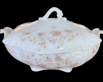 ANTIQUE | Royal Semi Porcelain | Johnson Bros China | Covered Vegetable Dish | Tureen | Floral Pattern