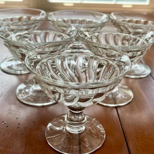 Vintage | Fostoria Colony Champagne or Tall Sherbet Glasses | Dessert Cups | Clear Swirl Pattern | Set of 6