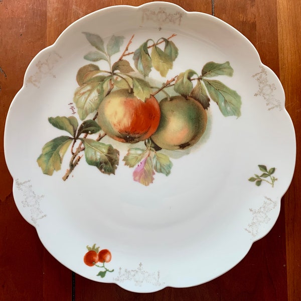 ANTIQUE | JC Jaeger & Co Display Plate | Geo. H Bowman | Findlay Bavaria | A KOCH | Apples Fruit | 10" D | 1912 - 1917