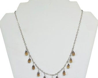 VINTAGE | Silpada Sterling Silver 925 Chain Necklace w Faceted Smoky Quartz Stones | 19&quot; L