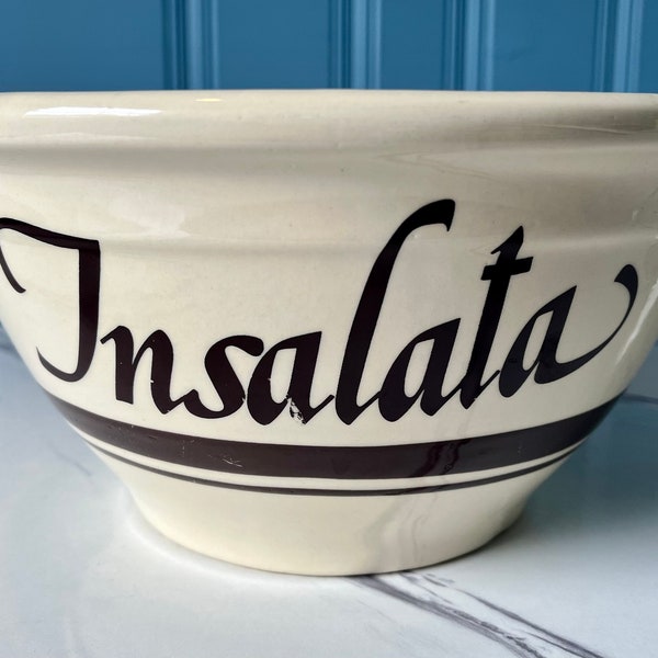 VINTAGE | McCoy Pottery 10" Salad Bowl | Insalata | Brown Stripes | #10 Mixing Bowl | Made in USA