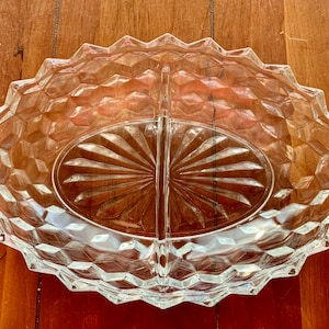 Cuenco para servir con divisiones de vidrio transparente americano Fostoria vintage
