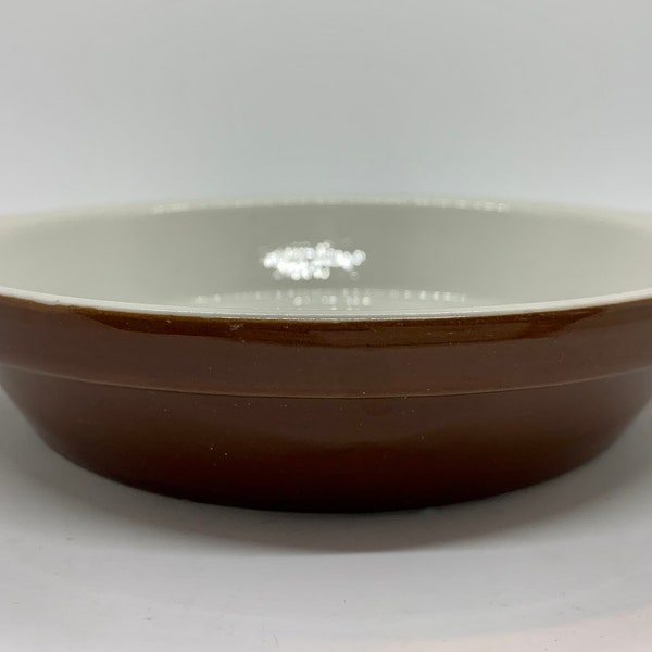 Vintage Hall Pottery Brown & White Small 8" Casserole | Gratin | Baking Dish | Pie Plate | #514