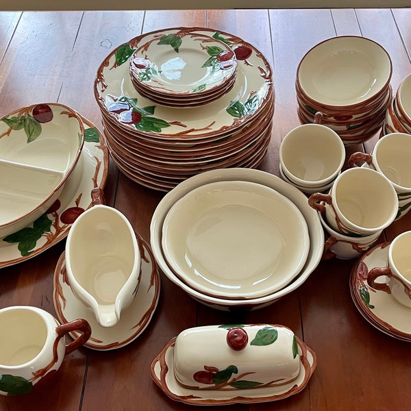 VINTAGE | Franciscan Apple Earthenware | Red Apples Green Leaves | Various Pieces | Made in USA | TV Mark | 1960s