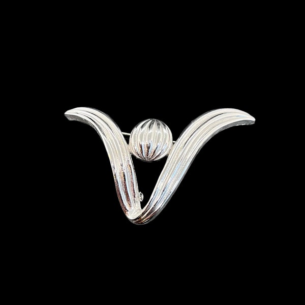 VINTAGE | Signed Monet Silver Tone Metal Brooch | Abstract Floral Design | 2.25" W