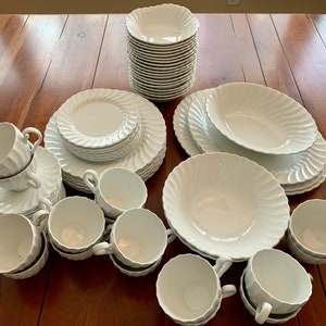 VINTAGE | Johnson Brothers Snowhite Regency | Various Dinnerware | White Swirl Ironstone | Made in England Backstamp | 1960 - 2003