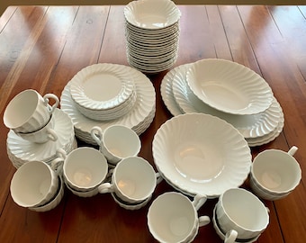 VINTAGE | Johnson Brothers Snowhite Regency | Various Dinnerware | White Swirl Ironstone | Made in England Backstamp | 1960 - 2003
