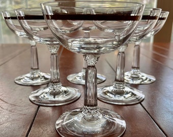 VINTAGE | Fostoria Reflection Champagne Coupes/Tall Sherbet Glasses | Platinum Band | Stem 6033 | Set of 6 | 6 oz