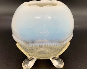 ANTIQUE | EAPG Model Flint Glass Clear Opalescent Rose Bowl Vase | 3 Toes | 1900-1902 | 4"T