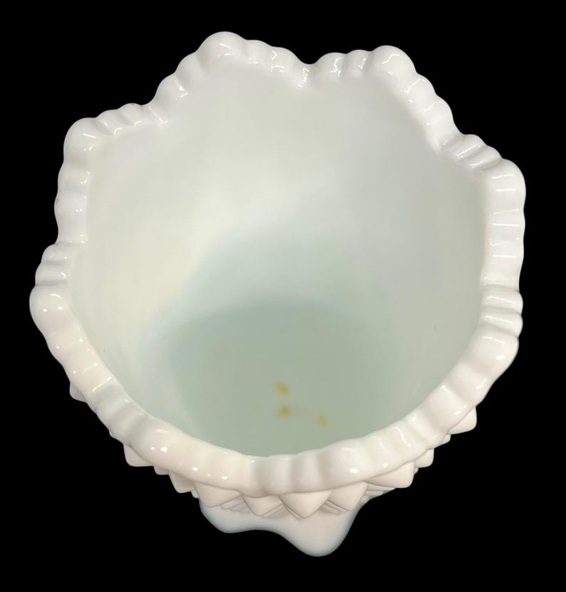 VINTAGE Pair of Fenton White Milk Glass Hobnail Vases Small Crown Top 3