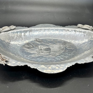 VINTAGE | Hand Wrought Creations By Rodney Kent Aluminum Tray #404 | Tulip Design | 14&quot; L