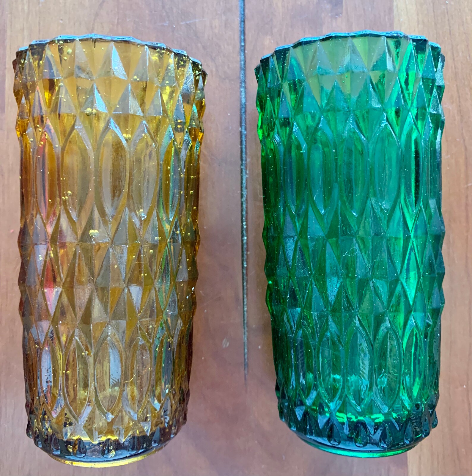 VINTAGE Green & Amber Pressed Glass Drinking Glasses Etsy