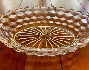 VINTAGE | Fostoria American Clear Oval Serving Vegetable Bowl | Cubist Pattern | 9"L x 6.5" W x 2" H