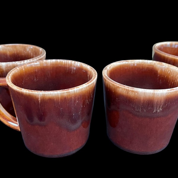 VINTAGE | Set mit 5 McCoy Keramik Kaffee- / Teetassen | Braune Tropfglasur | 240 ml | 8,5 cm Durchmesser