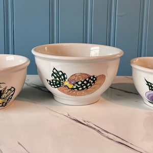 VINTAGE | Cordon Bleu BIA Mixing Bowls | Set of 3 | Decorated in the USA | Garden Theme | 1-8.5&quot; D | 2-6 1/2&quot; D