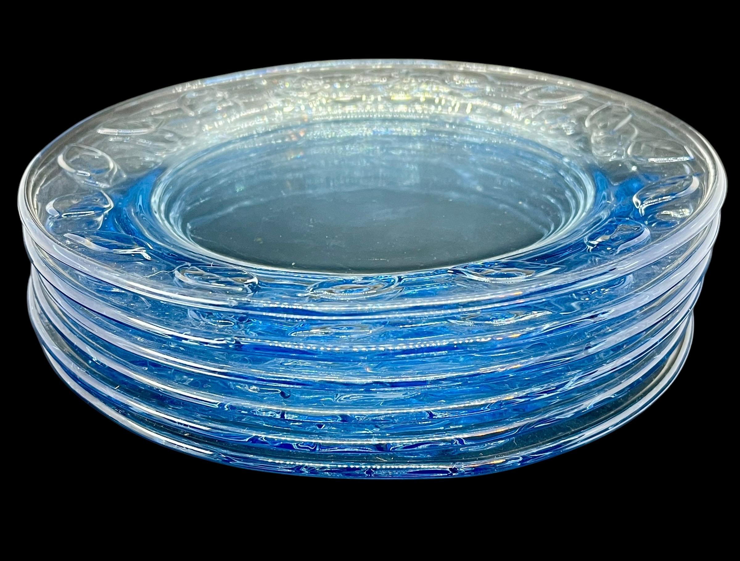 VINTAGE | Light Blue Glass Salad/Dessert/Luncheon Plates | 2 Sets of 6 Available | Leaf Pattern | 7.5" D