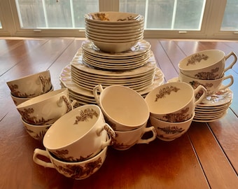 VINTAGE | Johnson Brothers The Old Mill | Various Dinnerware | Brown Multicolor | Made in England Backstamp | 1952 - 1977