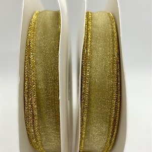 7/8&quot; Gold Mesh Ribbon | Wired | Holidays | Christmas Gift | Wrap | Wreaths | 50 yds | Vintage
