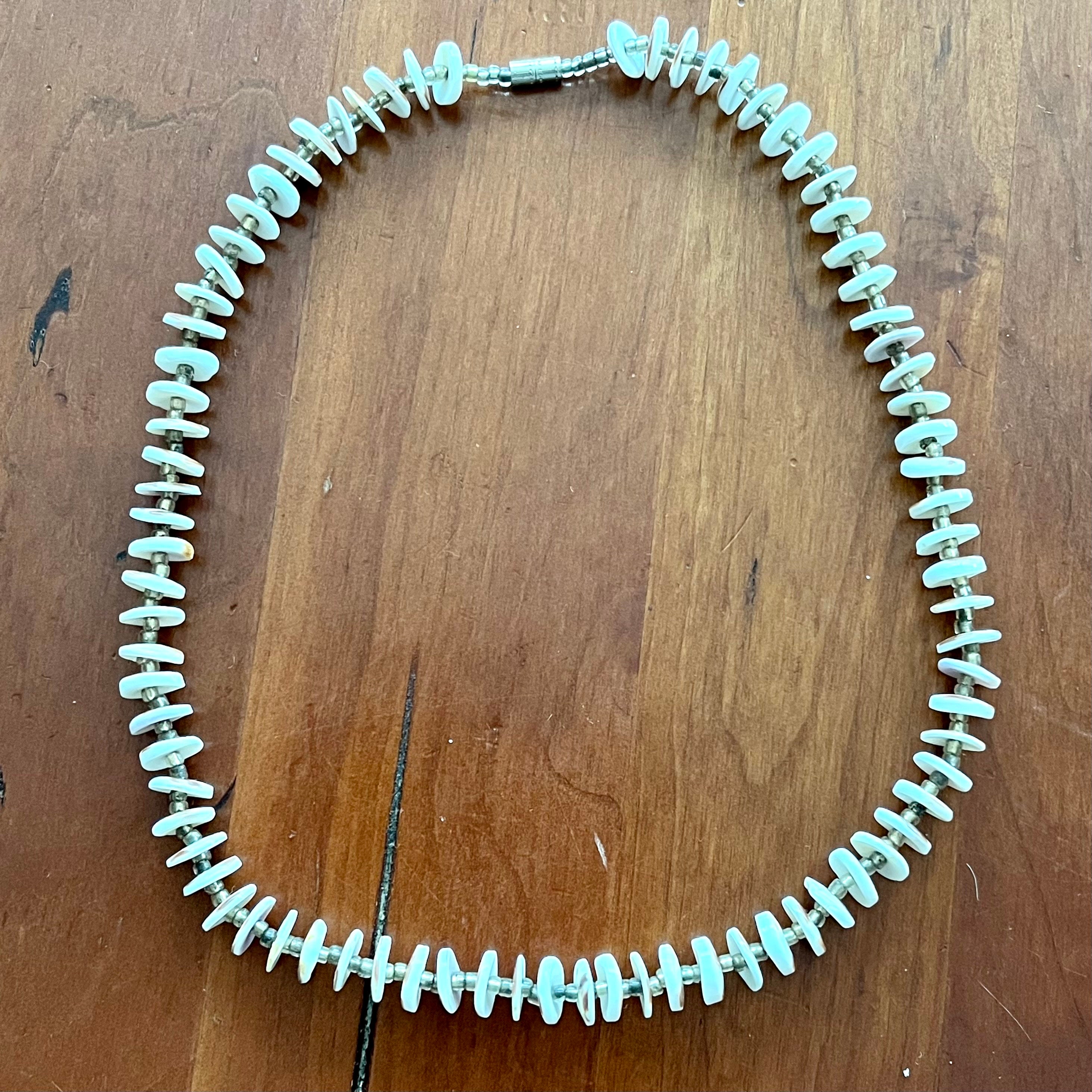 Vintage White Shell Heishi Bead Necklace: 19