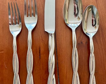 VINTAGE | Choice of Dansk Aalto 18/10 Stainless Steel Flatware | Twisted Braided Handles | Made in Japan | 1995-2002