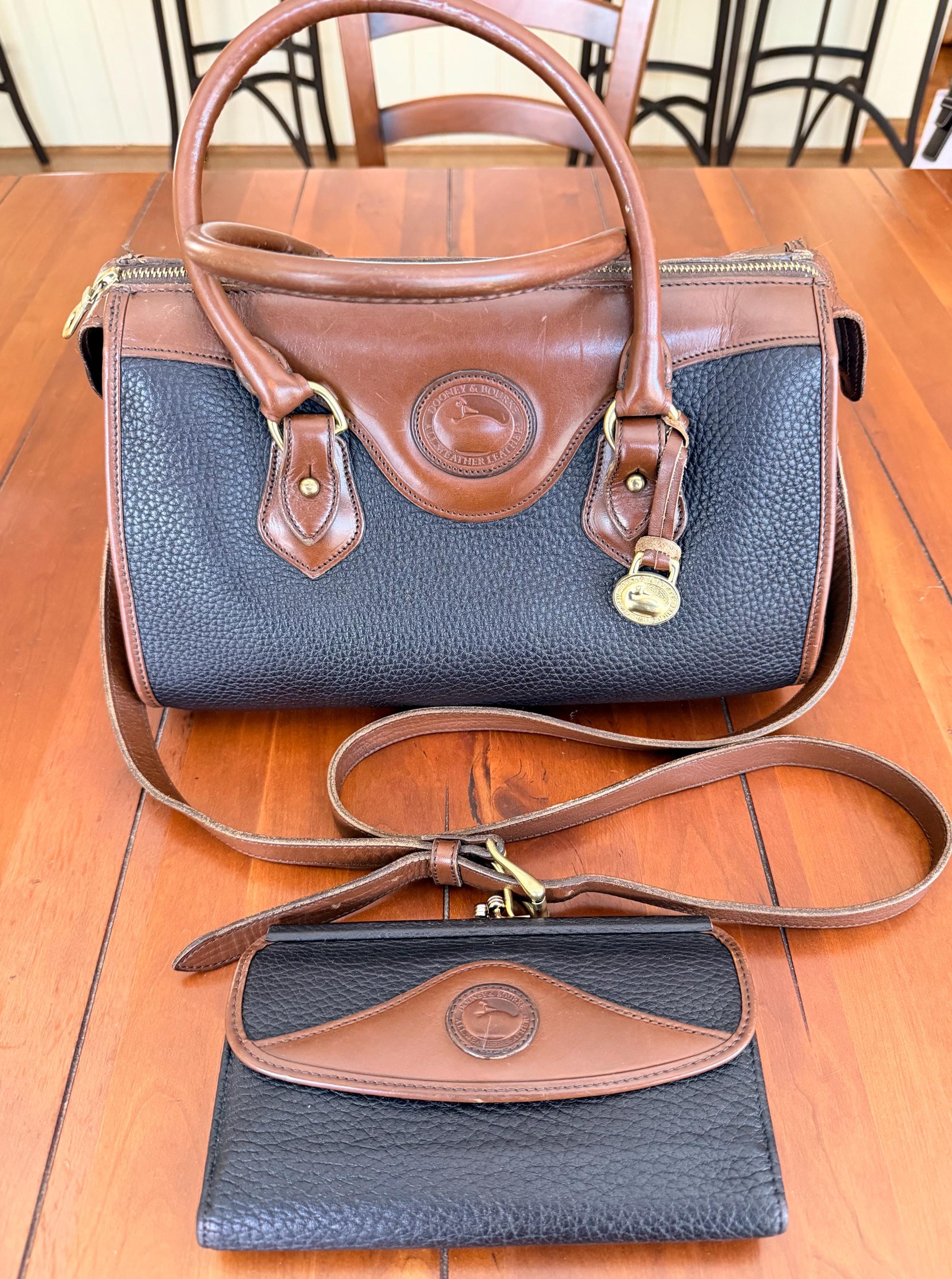Sac Cabas Dooney & Bourke USA Vintage - Bandoulière - Cuir Et Toile Brun Foncé - Taille M/L - Occasion