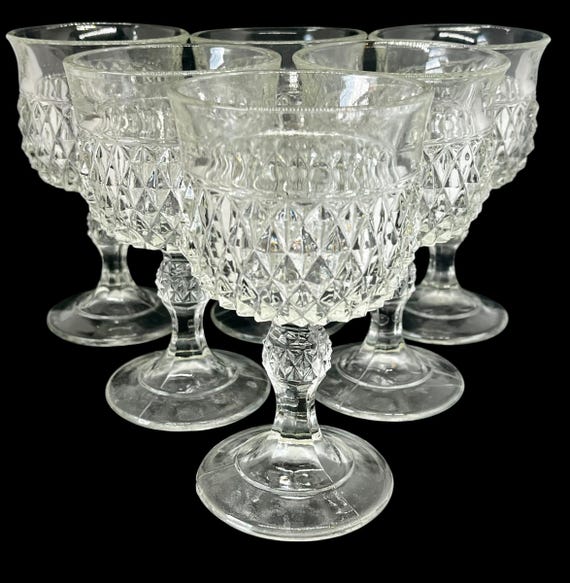 Vintage Indiana Diamond Point Wine Glasses - Set of 6 - 1960s Pressed Glass  - Etsy