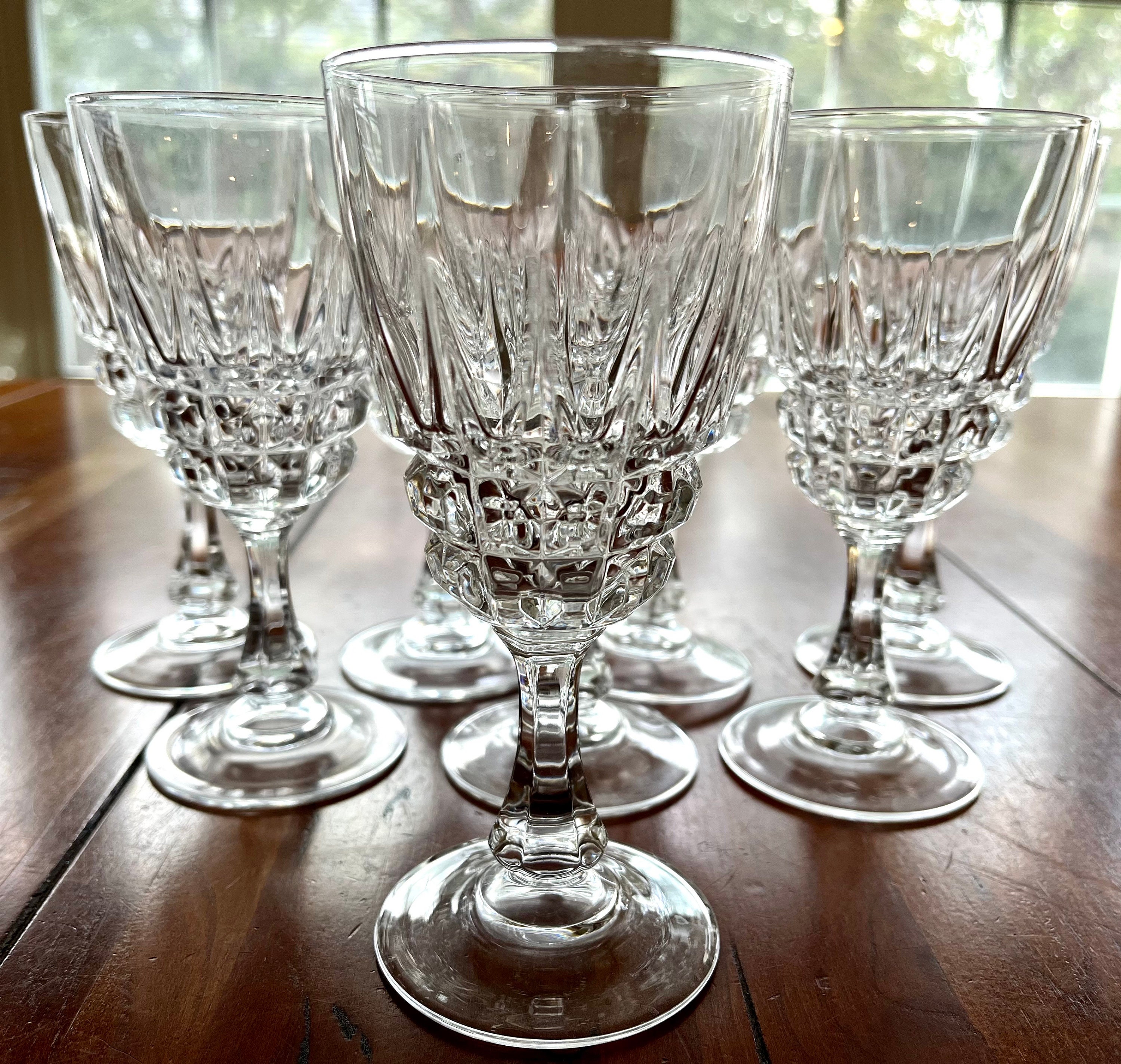 Modern Cristal D' Arques Durand Emerald Stemmed Wine Glasses - Set of 8