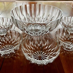 Vintage Cristal D’Arques Bretagne Crystal Bowl Set: Serving Bowl & 5 Dessert Bowls