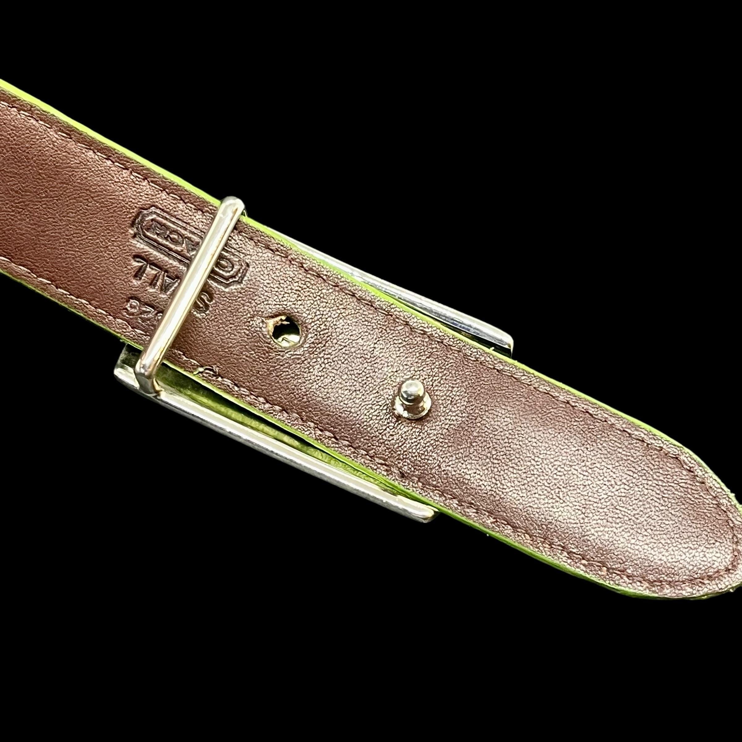 Vintage Coach Green Leather Belt With Silver Buckle (size 