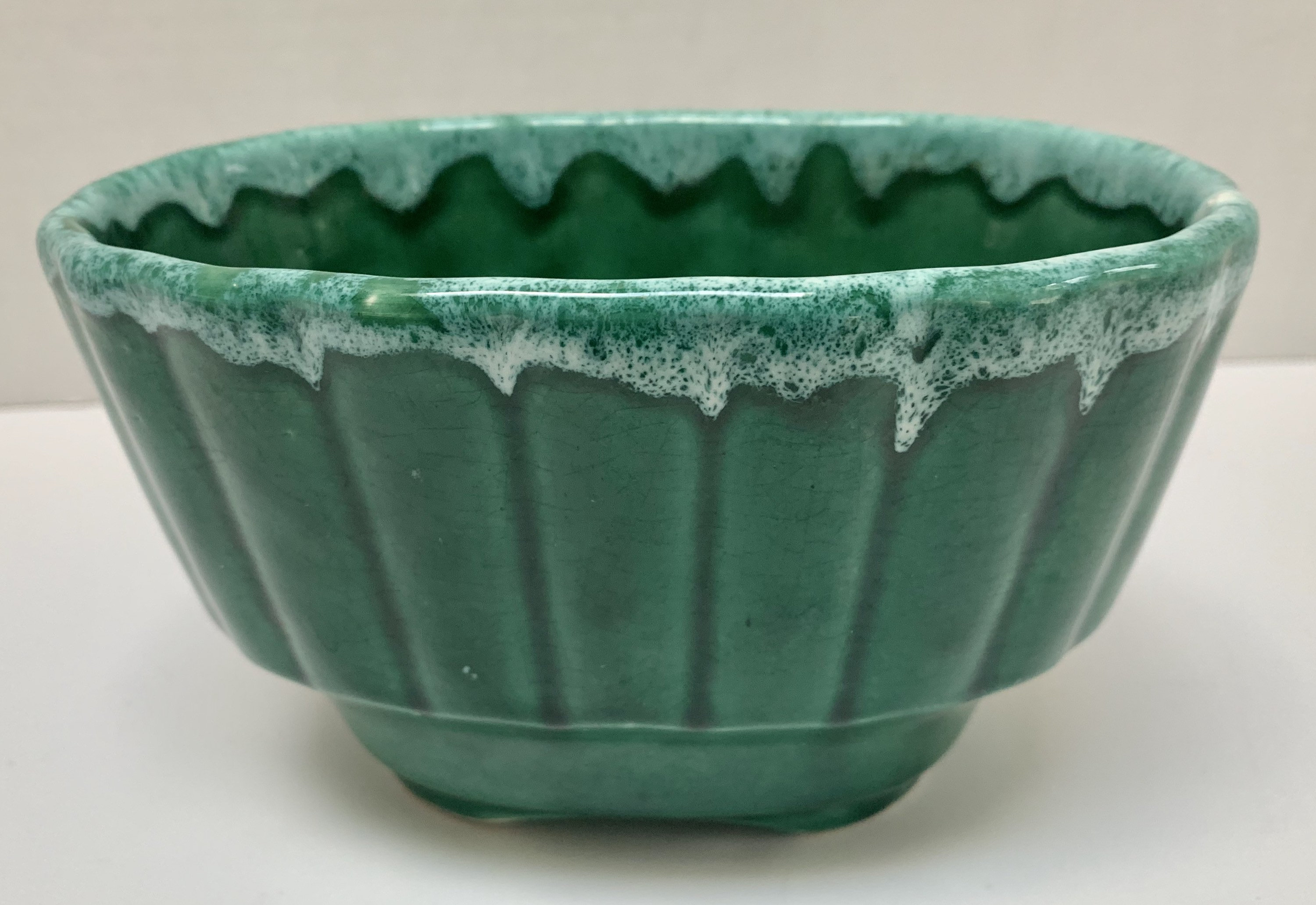 VINTAGE Hull Pottery Planter Green Drip Glaze Oval Ribbed Etsy