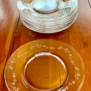 VINTAGE | Set of 7 Mid-Century Fostoria Platina Rose Clear 7&quot; Salad Plates | Etch #633