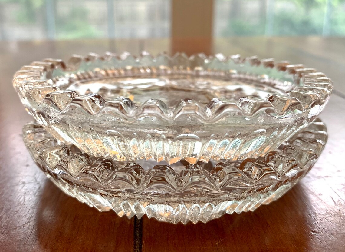 VINTAGE Set of 2 Clear Glass Individual Ashtrays Mid Etsy
