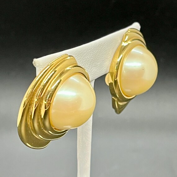 Boucles D'oreilles Clips Monet - Perles Et Doré - Bijou Vintage 5412 - Parfait état