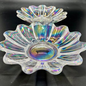 VINTAGE | Federal Glass Celestial Iridescent Bowls | Trinket Dish | Candleholder | Set of 2 | 6&quot; D