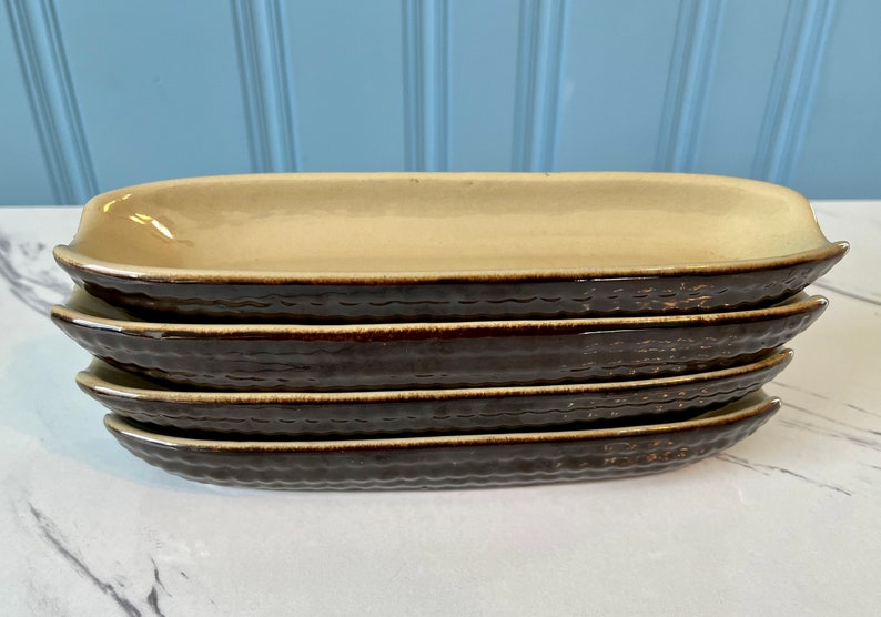 VINTAGE Pottery Corn on the Cob Dishes Tan Brown Ceramic Etsy