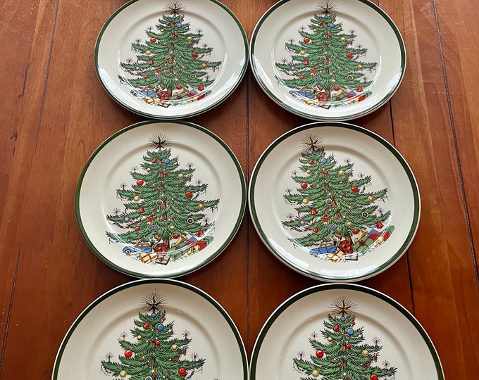 VINTAGE Cuthbertson Original Christmas Tree Salad Plates Wide Green